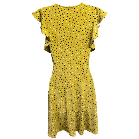 Ann Taylor Dress PXXS Yellow Floral A-Line V-Neck Ruffle Sleeve Stretch Chic NEW - Picture 6 of 10